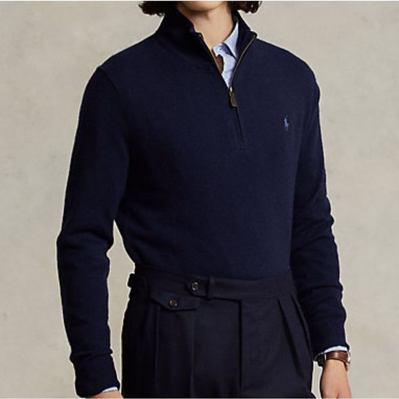 Polo Ralph Lauren Other - POLO RALPH Lauren Mens Italian Merino Wool Quarter Zip Knit Sweater Navy Size XL